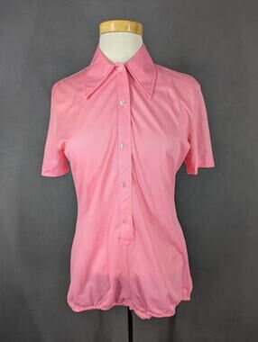 Blue Swan Shirtikins Pink Bodysuit Collared Button Up Womens Size Large Vtg